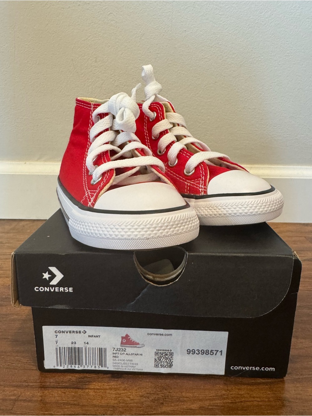 Converse Kids Red High-Top Canvas Sneakers with White Details
